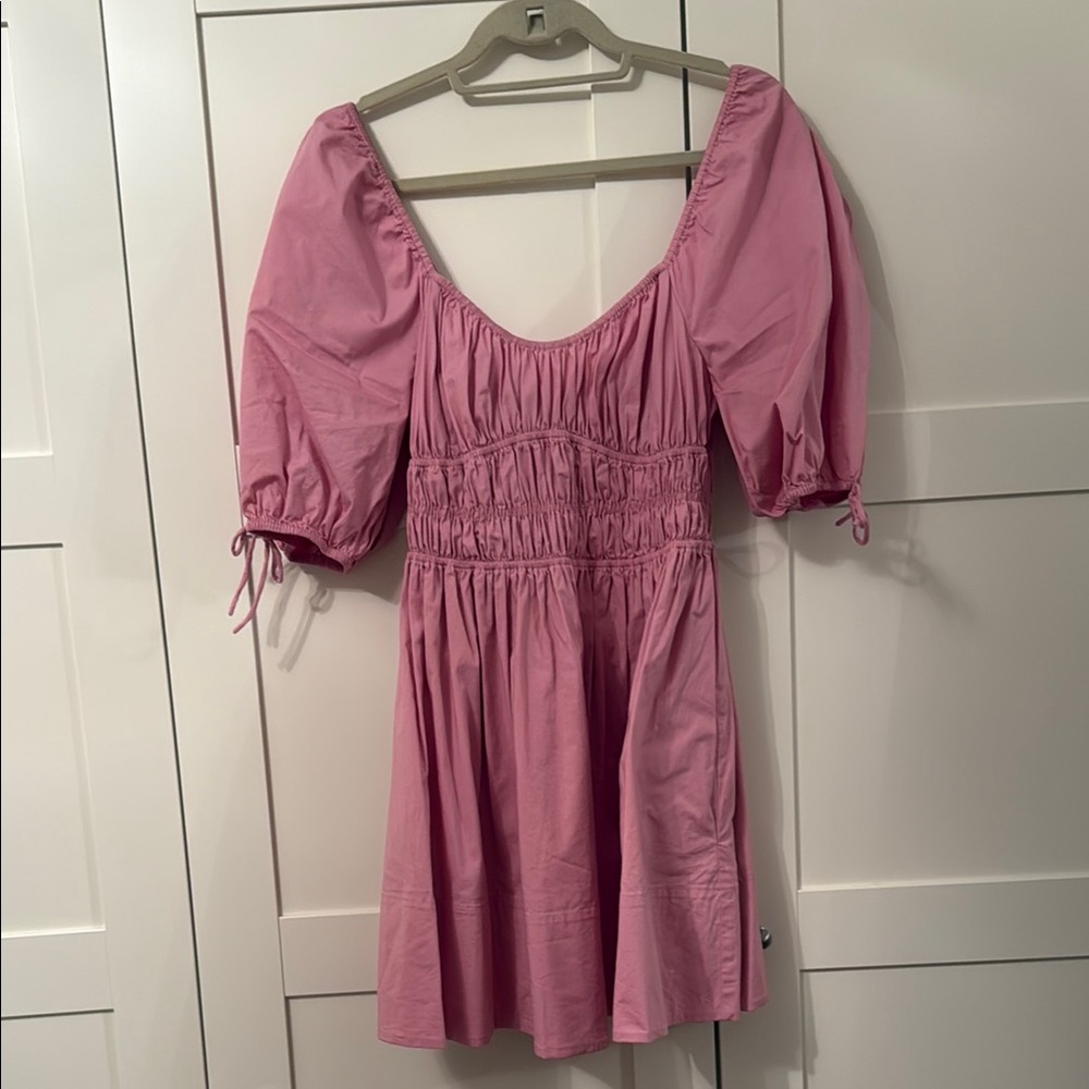 STAUD Pink Puff Sleeve Dress